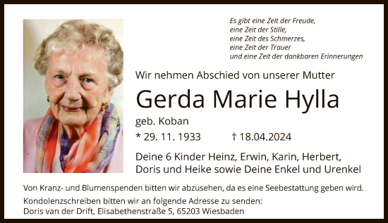 Traueranzeige von Gerda Marie Hylla von OF